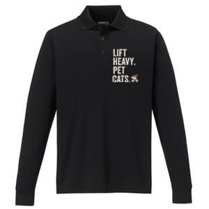 Lift Heavy Pet Cats Funny Gym Workout Performance Long Sleeve Polo