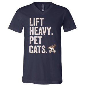 Lift Heavy Pet Cats Funny Gym Workout V-Neck T-Shirt