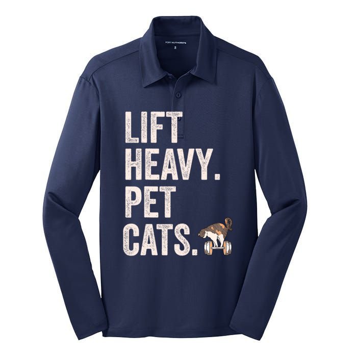 Lift Heavy Pet Cats Funny Gym Workout Silk Touch Performance Long Sleeve Polo