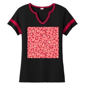 Leopard Heart Pattern Ladies Halftime Notch Neck Tee