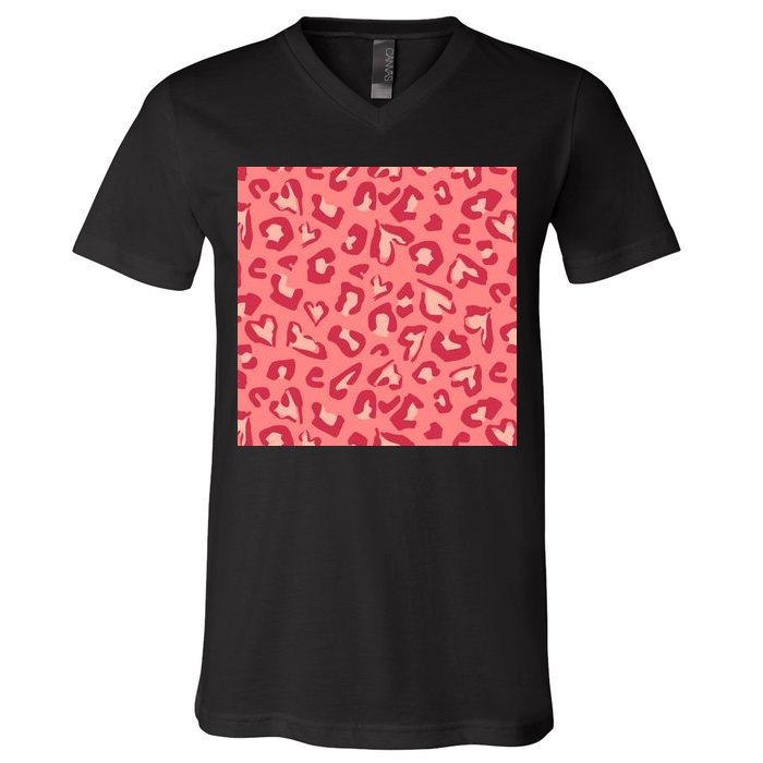 Leopard Heart Pattern V-Neck T-Shirt