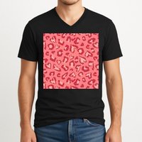 Leopard Heart Pattern V-Neck T-Shirt