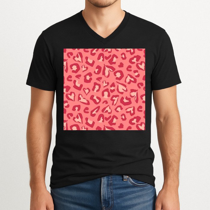 Leopard Heart Pattern V-Neck T-Shirt