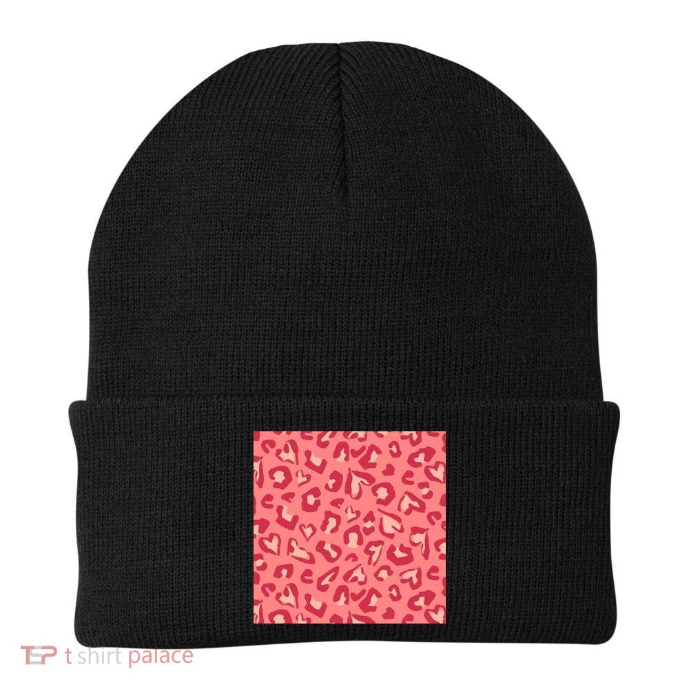 Leopard Heart Pattern Knit Cap Winter Beanie