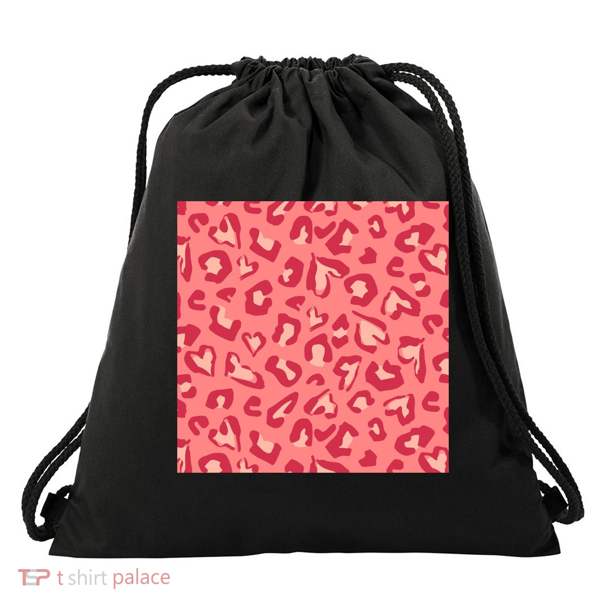 Leopard Heart Pattern Drawstring Bag