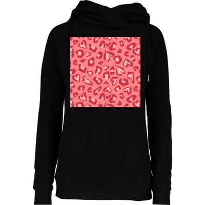 Leopard Heart Pattern Womens Funnel Neck Pullover Hood