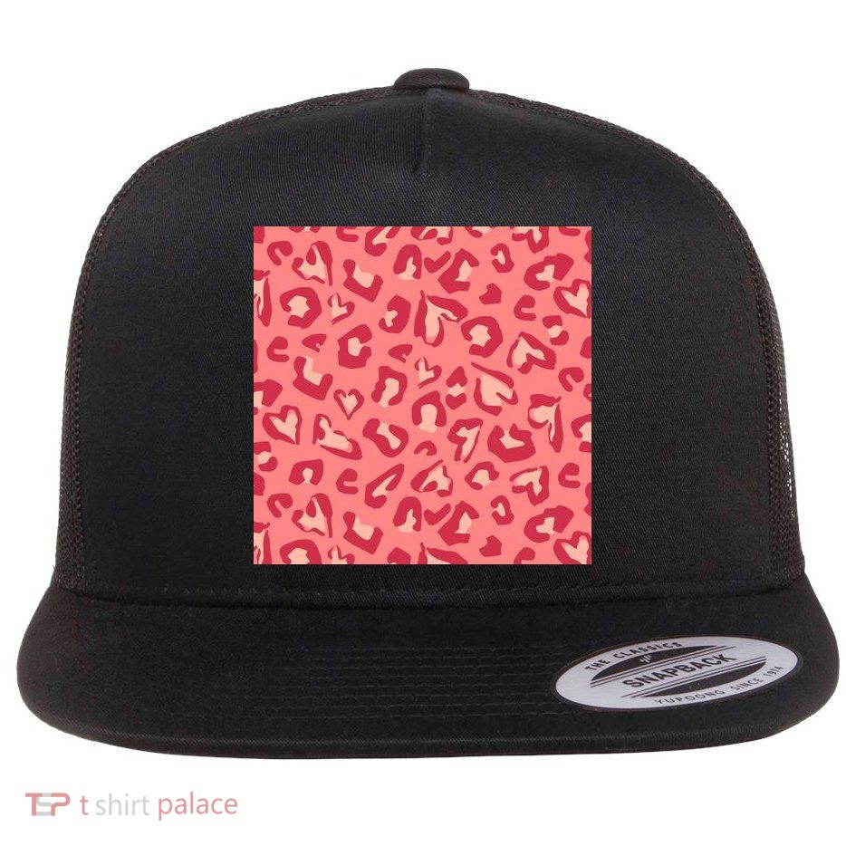 Leopard Heart Pattern Flat Bill Trucker Hat