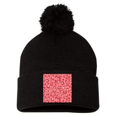 Leopard Heart Pattern Pom Pom 12in Knit Beanie