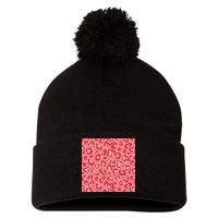 Leopard Heart Pattern Pom Pom 12in Knit Beanie