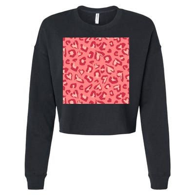 Leopard Heart Pattern Cropped Pullover Crew
