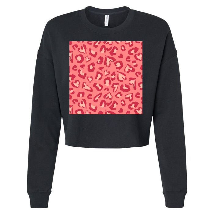 Leopard Heart Pattern Cropped Pullover Crew