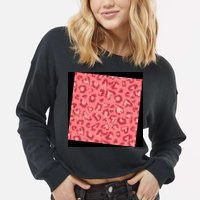 Leopard Heart Pattern Cropped Pullover Crew
