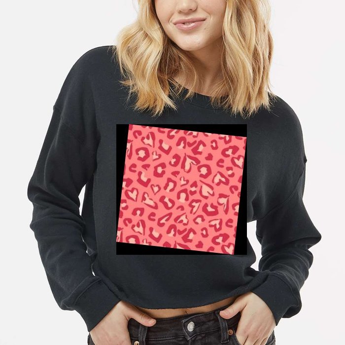 Leopard Heart Pattern Cropped Pullover Crew