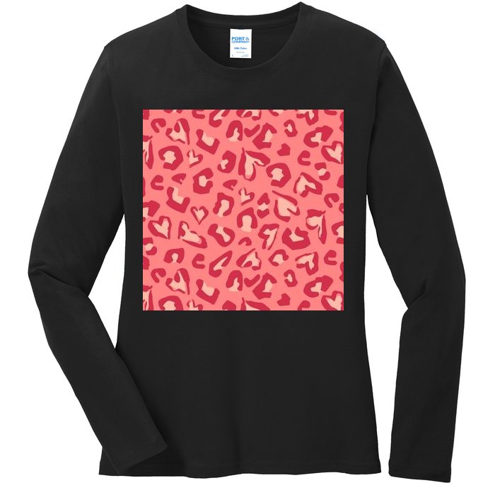 Leopard Heart Pattern Ladies Long Sleeve Shirt