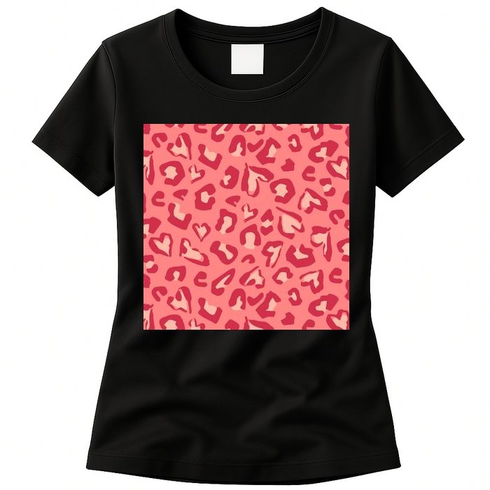 Leopard Heart Pattern Womens T-Shirt