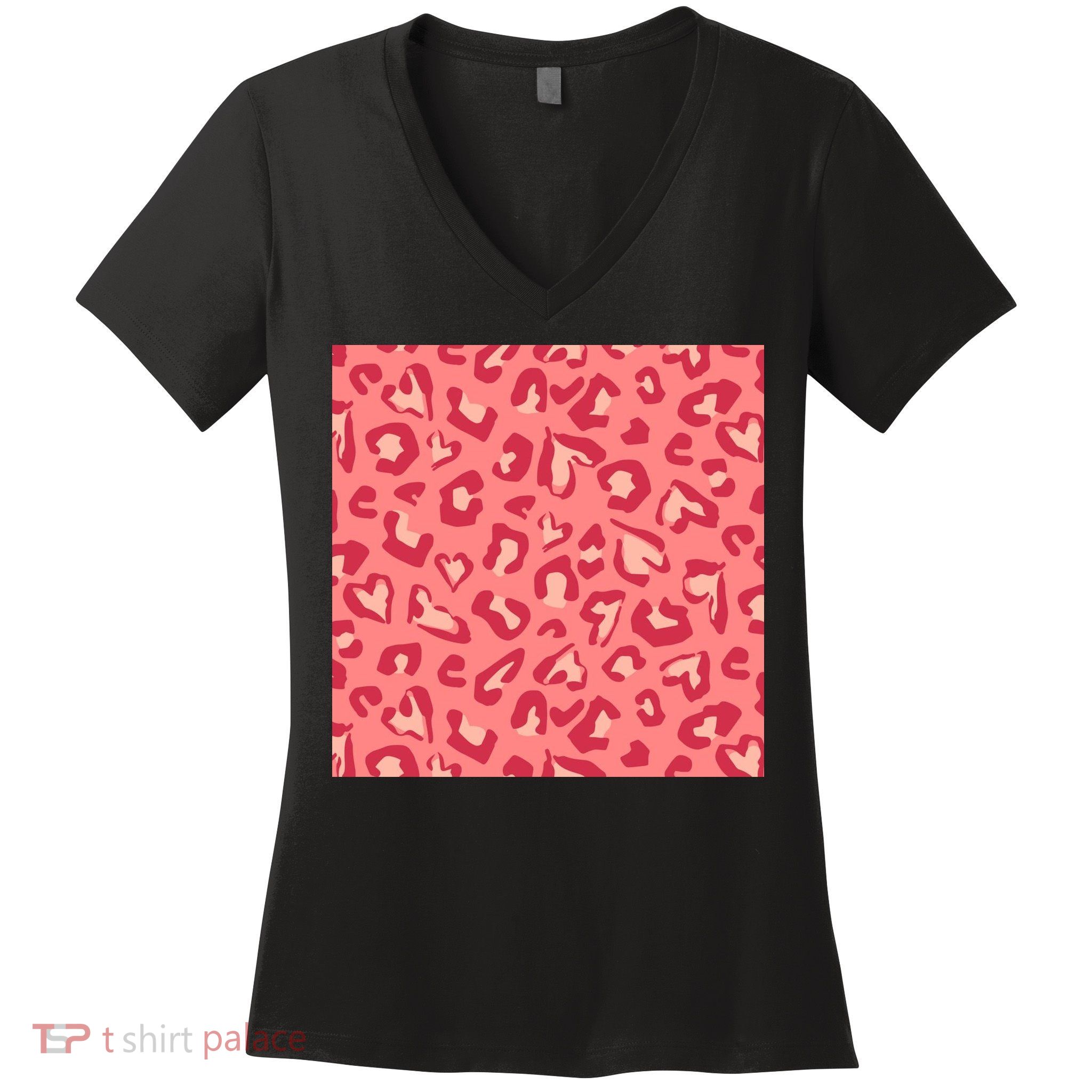 Leopard Heart Pattern Women's V-Neck T-Shirt