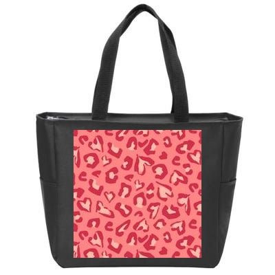 Leopard Heart Pattern Zip Tote Bag