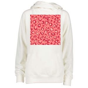 Leopard Heart Pattern Womens Funnel Neck Pullover Hood