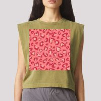 Leopard Heart Pattern Garment-Dyed Women's Muscle Tee