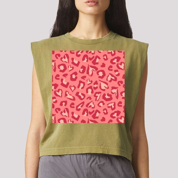 Leopard Heart Pattern Garment-Dyed Women's Muscle Tee