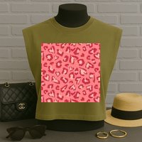 Leopard Heart Pattern Garment-Dyed Women's Muscle Tee