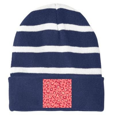 Leopard Heart Pattern Striped Beanie with Solid Band