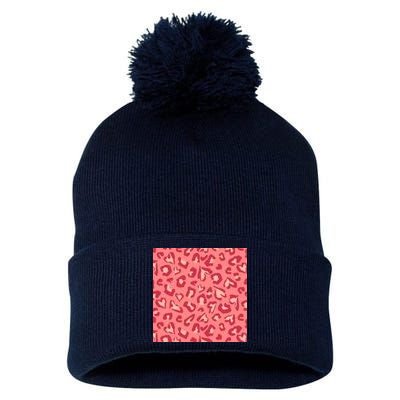 Leopard Heart Pattern Pom Pom 12in Knit Beanie