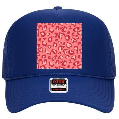 Leopard Heart Pattern High Crown Mesh Back Trucker Hat