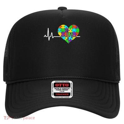 Love Heart Puzzle acceptance Men Women kids autism awareness High Crown Mesh Back Trucker Hat