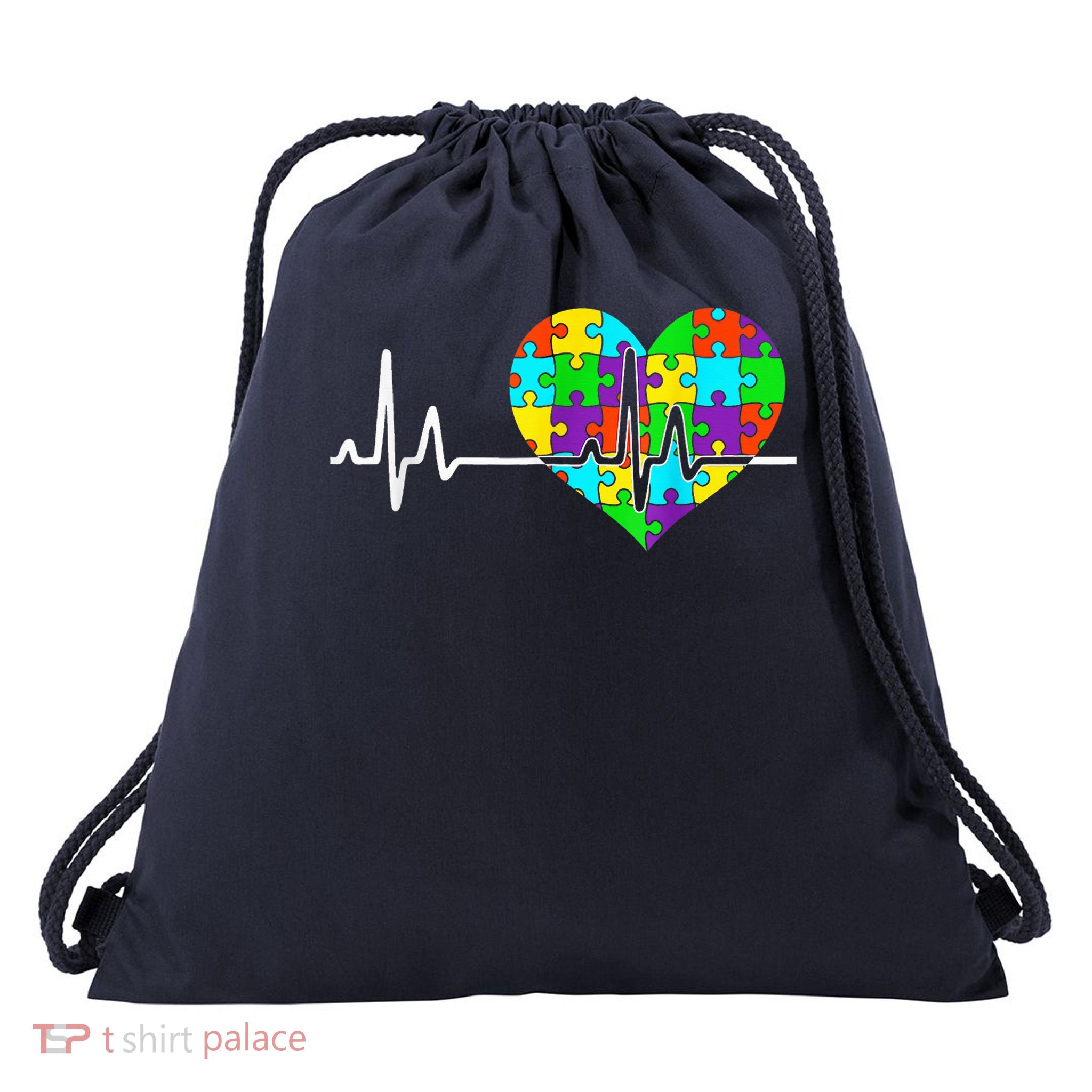 Love Heart Puzzle Acceptance Autism Awareness Drawstring Bag