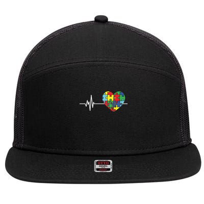 Love Heart Puzzle Acceptance Autism Awareness 7 Panel Mesh Trucker Snapback Hat