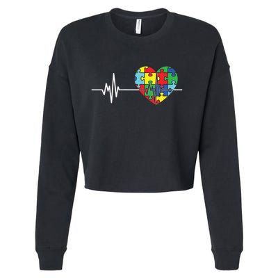 Love Heart Puzzle Acceptance Autism Awareness Cropped Pullover Crew