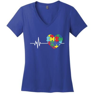 Love Heart Puzzle Acceptance Autism Awareness Women's V-Neck T-Shirt