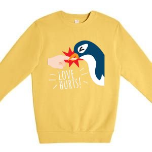 Love Hurts Penguin Funny Cute Valentines Day Gift Great Gift Premium Crewneck Sweatshirt