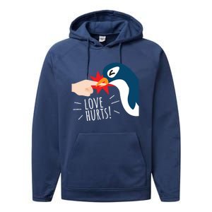 Love Hurts Penguin Funny Cute Valentines Day Gift Great Gift Performance Fleece Hoodie