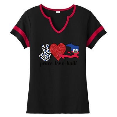 Love Haiti Proud Haitian Flag Haitian Roots Funny Gift Ladies Halftime Notch Neck Tee