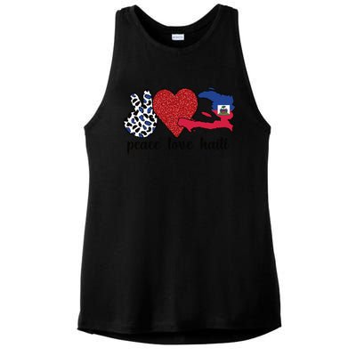 Love Haiti Proud Haitian Flag Haitian Roots Funny Gift Ladies PosiCharge Tri-Blend Wicking Tank