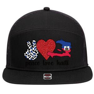 Love Haiti Proud Haitian Flag Haitian Roots Funny Gift 7 Panel Mesh Trucker Snapback Hat