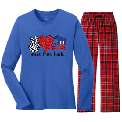 Love Haiti Proud Haitian Flag Haitian Roots Funny Gift Women's Long Sleeve Flannel Pajama Set 