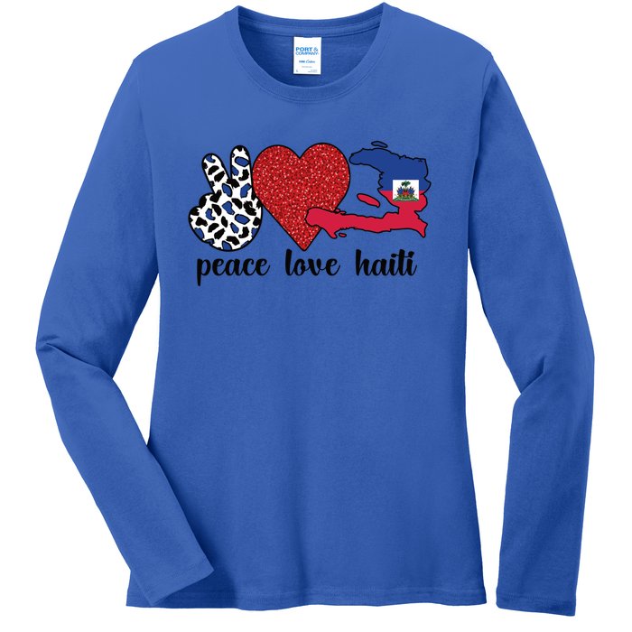 Love Haiti Proud Haitian Flag Haitian Roots Funny Gift Ladies Long Sleeve Shirt