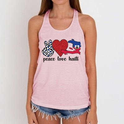 Love Haiti Proud Haitian Flag Haitian Roots Funny Gift Women's Knotted Racerback Tank