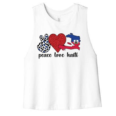 Love Haiti Proud Haitian Flag Haitian Roots Funny Gift Women's Racerback Cropped Tank