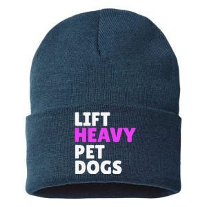 Lift Heavy Pet Dog Funny Gym Workout Gifts For Weight Lifter Sustainable Knit Beanie