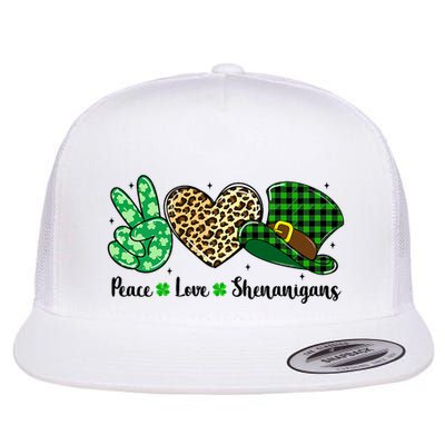 Leopard Heart Peace Love Shenanigans St Patricks Day Flat Bill Trucker Hat