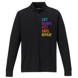 Lift Heavy Pet Cat Funny Gym Workout Weightlifter Deadlifter Gift Performance Long Sleeve Polo