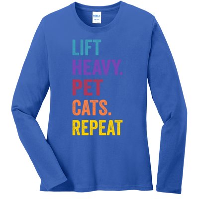 Lift Heavy Pet Cat Funny Gym Workout Weightlifter Deadlifter Gift Ladies Long Sleeve Shirt