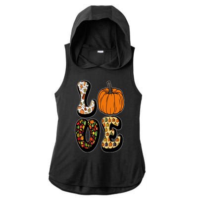 Love Halloween Pumpkin Cute Ladies PosiCharge Tri-Blend Wicking Draft Hoodie Tank