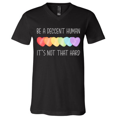 LGBT Heart Retro Be A Decent Human It's Not That Hard V-Neck T-Shirt