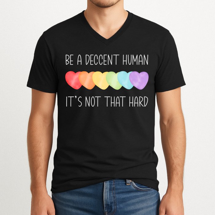 LGBT Heart Retro Be A Decent Human It's Not That Hard V-Neck T-Shirt