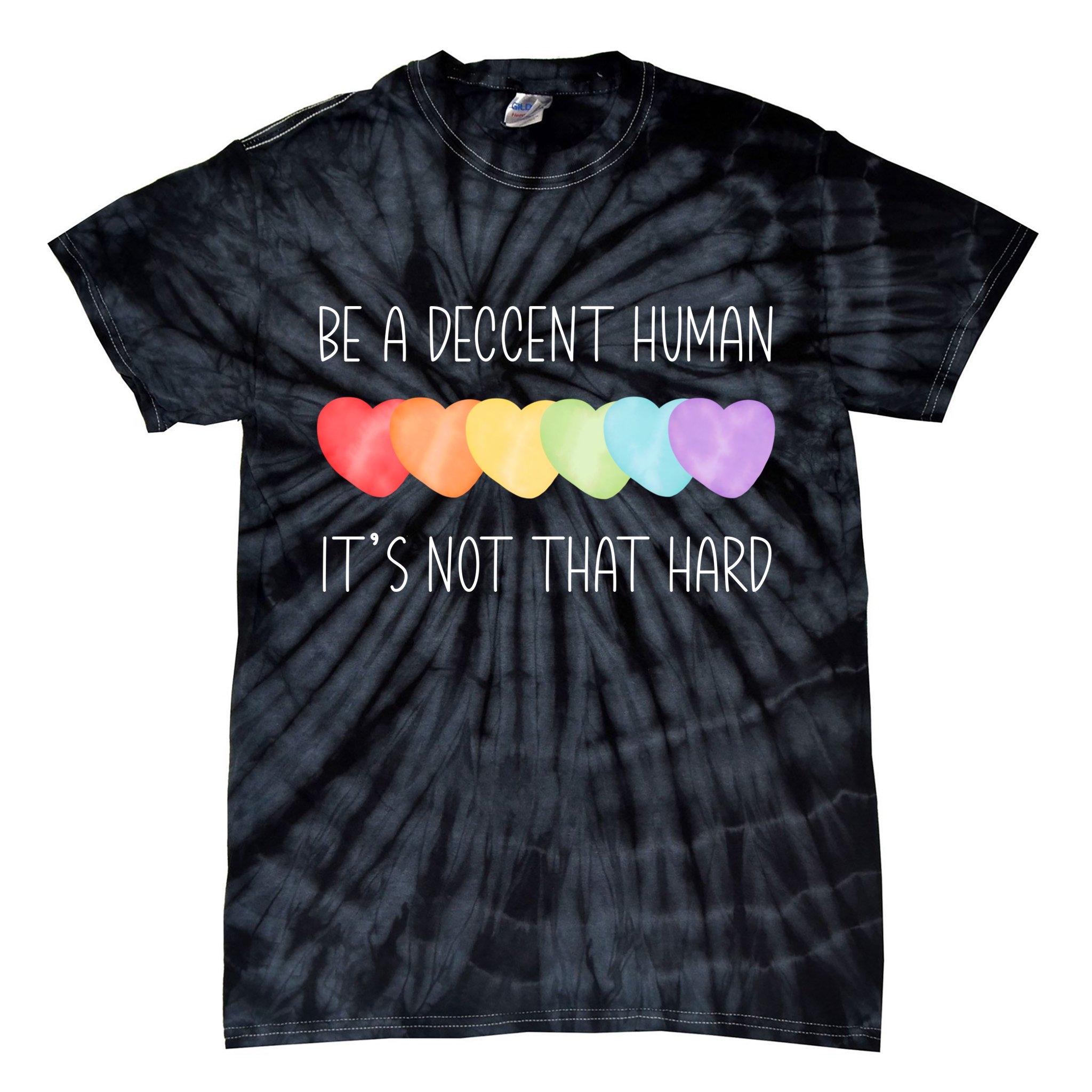 LGBT Heart Retro Be A Decent Human It's Not That Hard Tie-Dye T-Shirt
